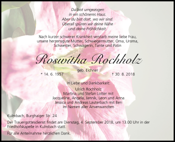 Anzeige von Roswitha Rochholz von MGO