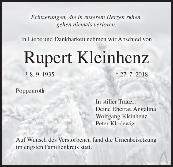 Anzeige von Rupert Kleinhenz von MGO