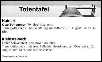 Anzeige von Totentafel vom 01.08.2018 von MGO