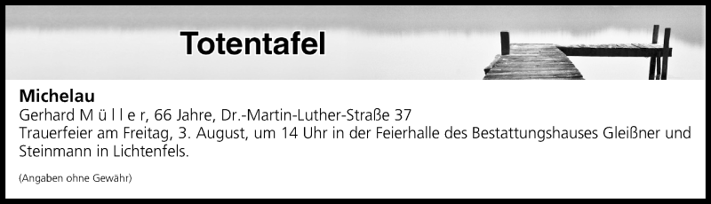  Traueranzeige für Totentafel vom 02.08.2018 vom 02.08.2018 aus MGO