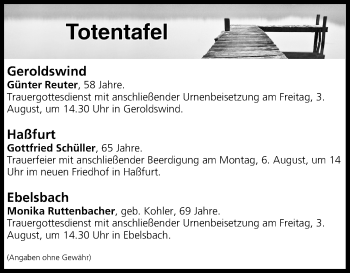 Anzeige von Totentafel vom 03.08.2018 von MGO