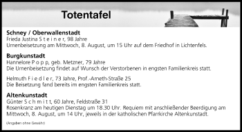 Anzeige von Totentafel vom 07.08.2018 von MGO