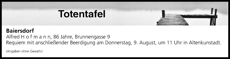  Traueranzeige für Totentafel vom 08.08.2018 vom 08.08.2018 aus MGO
