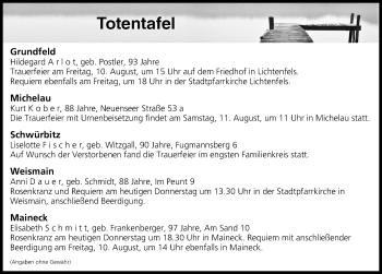 Anzeige von Totentafel vom 09.08.2018 von MGO