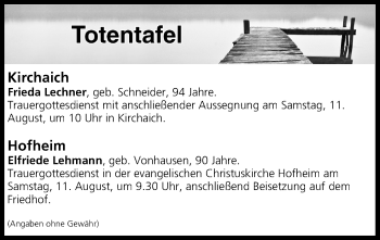Anzeige von Totentafel vom 11.08.2018 von MGO
