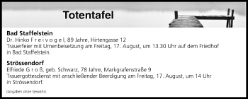 Anzeige von Totentafel vom 15.08.2018 von MGO
