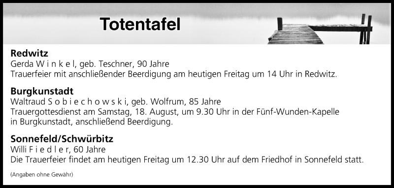  Traueranzeige für Totentafel vom 17.08.2018 vom 17.08.2018 aus MGO