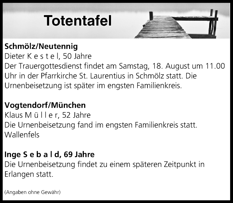  Traueranzeige für Totentafel vom 18.08.2018 vom 18.08.2018 aus MGO