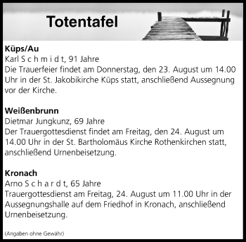 Anzeige von Totentafel vom 23.08.2018 von MGO