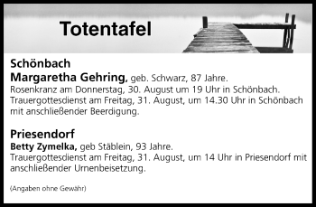 Anzeige von Totentafel vom 30.08.2018 von MGO
