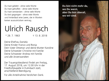 Anzeige von Ulrich Rausch von MGO