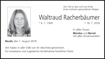 Anzeige von Waltraud Racherbäumer von MGO