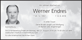 Anzeige von Werner Endres von MGO