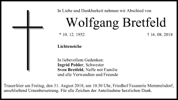 Anzeige von Wolfgang Bretfeld von MGO