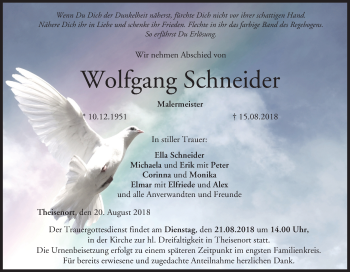 Anzeige von Wolfgang Schneider von MGO