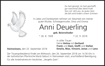 Anzeige von Anni Deuerling von MGO