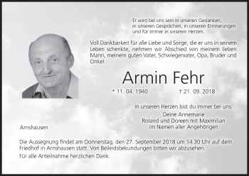 Anzeige von Armin Fehr von MGO