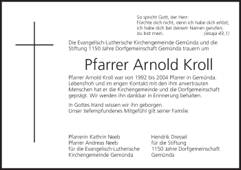 Anzeige von Arnold Kroll von MGO