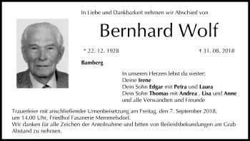 Anzeige von Bernhard Wolf von MGO