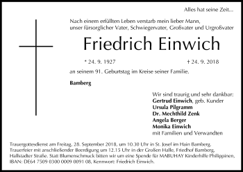 Anzeige von Friedrich Einwich von MGO