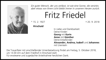 Anzeige von Fritz Friedel von MGO