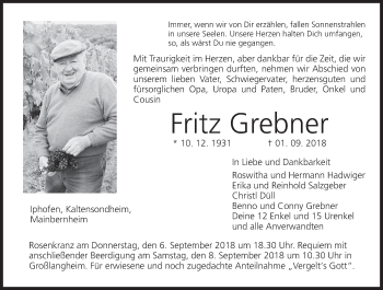 Anzeige von Fritz Grebner von MGO