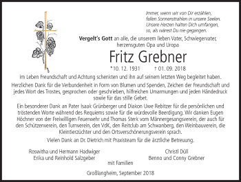 Anzeige von Fritz Grebner von MGO