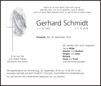 Anzeige von Gerhard Schmidt von MGO
