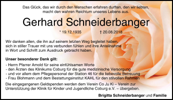 Anzeige von Gerhard Schneiderbanger von MGO