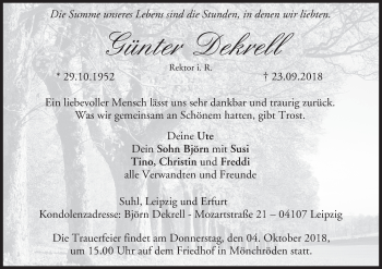 Anzeige von Günter Dekrell von MGO