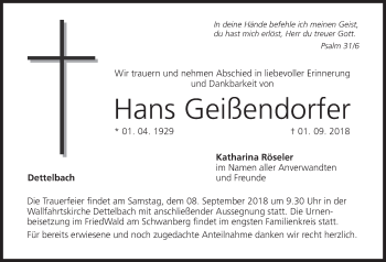 Anzeige von Hans Geißendorfer von MGO