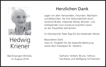 Anzeige von Hedwig Kriener von MGO
