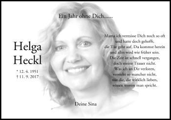 Anzeige von Helga Heckl von MGO