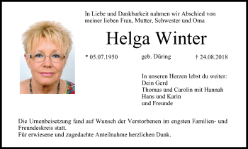 Anzeige von Helga Winter von MGO