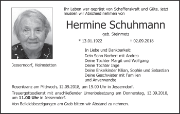 Anzeige von Hermine Schuhmann von MGO