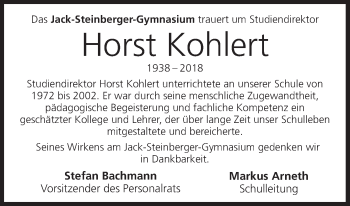 Anzeige von Horst Kohlert von MGO