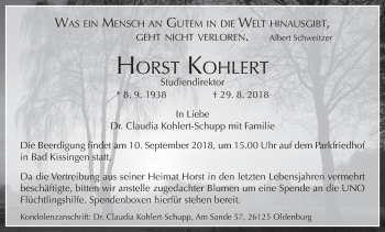 Anzeige von Horst Kohlert von MGO