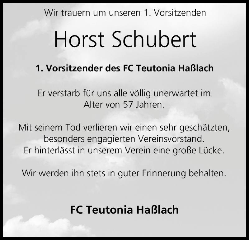  Traueranzeige für Horst Schubert vom 18.09.2018 aus MGO