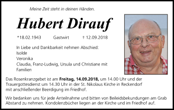 Anzeige von Hubert Dirauf von MGO