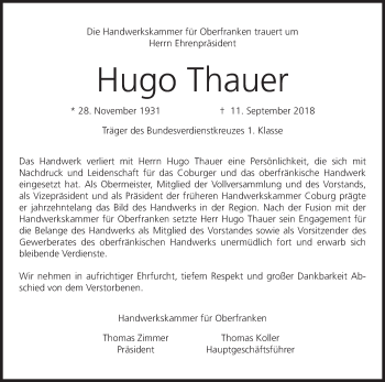 Anzeige von Hugo Thauer von MGO