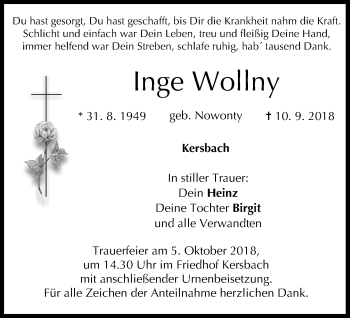 Anzeige von Inge Wollny von MGO