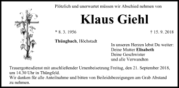 Anzeige von Klaus Giehl von MGO