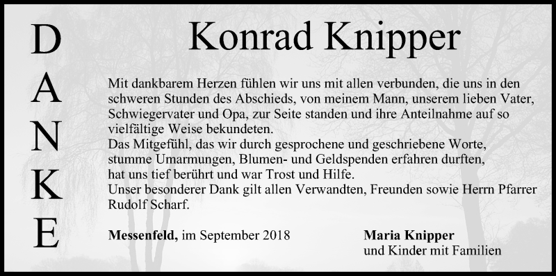  Traueranzeige für Konrad Knipper vom 15.09.2018 aus MGO