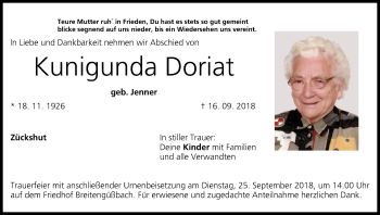 Anzeige von Kunigunda Doriat von MGO