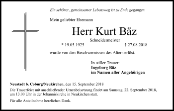 Anzeige von Kurt Bäz von MGO