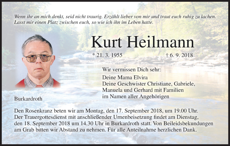 Traueranzeige für Kurt Heilmann vom 15.09.2018 aus MGO
