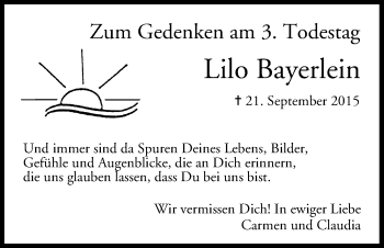 Anzeige von Lilo Bayerlein von MGO