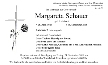 Anzeige von Margareta Schauer von MGO