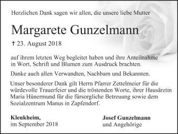 Anzeige von Margarete Gunzelmann von MGO
