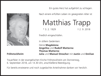 Anzeige von Matthias Trapp von MGO